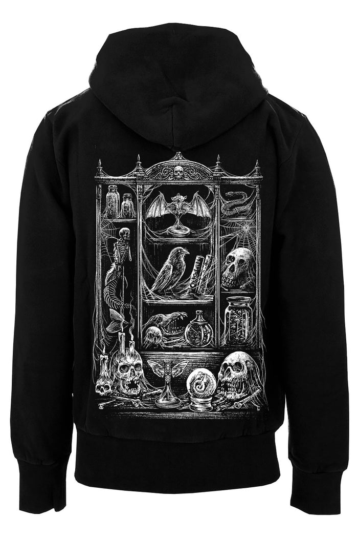 taxidermy bat, skull, spiderweb, and skeleton mermaid curiosities hoodie jacket