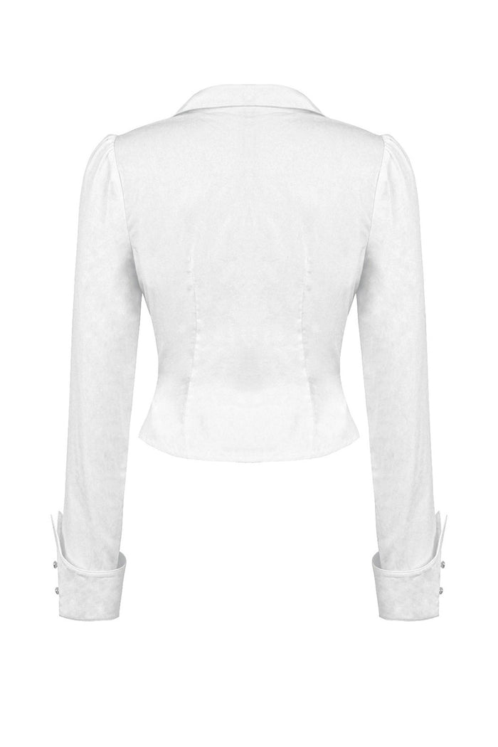 whimsigoth white slim fit ruffled romantic long sleeve button-down shirt with batwing collar by dark in love
