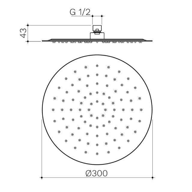 Technical Drawing Caroma Liano II Rain Shower Round (300mm) - Brushed Bronze 99634BBZ3A - The Blue Space
