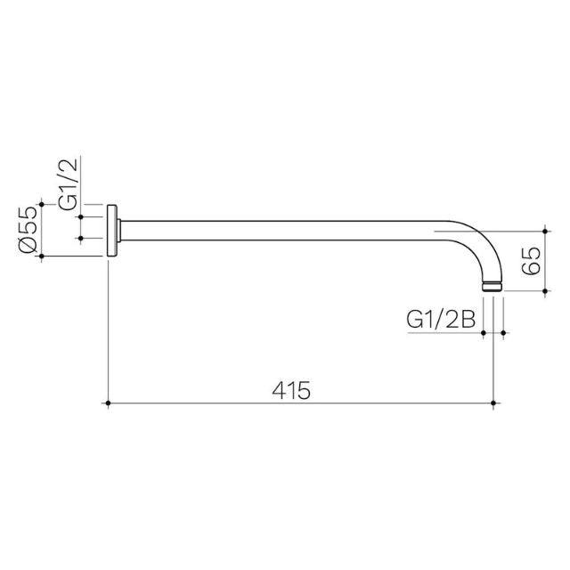 Technical Drawing Caroma Liano II 415mm Right Angled Shower Arm - Brushed Bronze 99641BBZ - The Blue Space