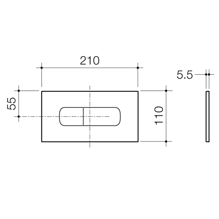 Technical Drawing Caroma Invisi Series II® Oval Dual Flush Plate & Buttons (Metal) Brushed Nickel 237078BN - The Blue Space