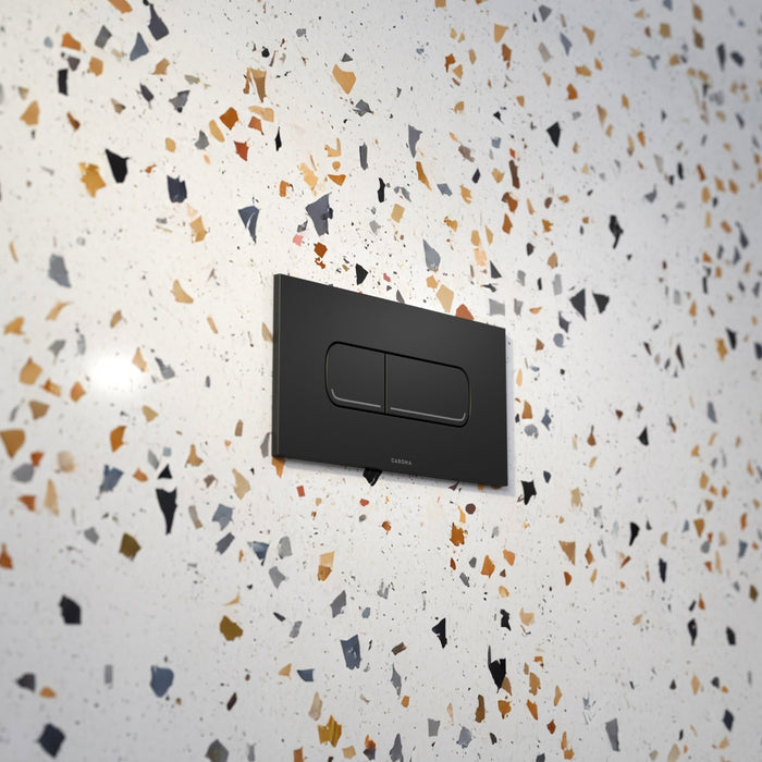 Lifestyle 2 Caroma Invisi Series II® Oval Dual Flush Plate & Buttons (Metal) Matte Black 237078B - The Blue Space