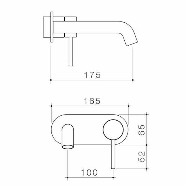 Technical Drawing Caroma Liano II 175mm Wall Basin/Bath Trim Kit - Rounded Cover Plate - Brushed Bronze 96349BBZ6AF - The Blue Space