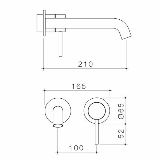 Technical Drawing Caroma Liano II 210mm Wall Basin/Bath Trim Kit - 2 x Round Cover Plates - Brushed Bronze 96356BBZ6AF - The Blue Space