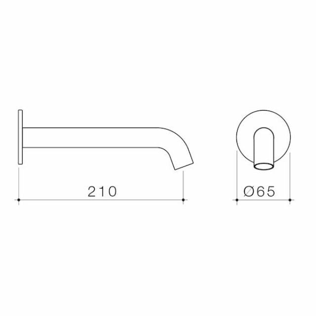 Technical Drawing Caroma Liano II Basin/Bath Outlet 210mm - Round Cover Plate - Brushed Bronze 96374BBZ6AF - The Blue Space