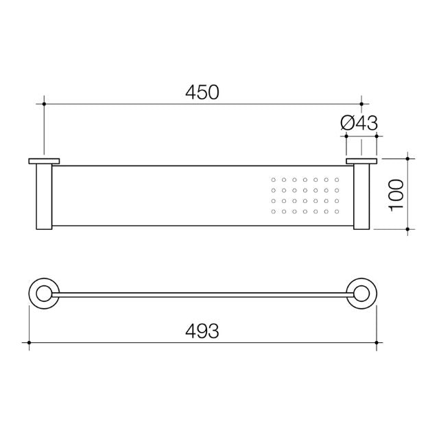 Technical Drawing Caroma Liano II Bathroom Shelf - Brushed Brass 96449BB - The Blue Space
