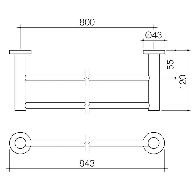 Technical Drawing Caroma Liano II Double Towel Rail 840mm - Brushed Bronze 96448BBZ - The Blue Space
