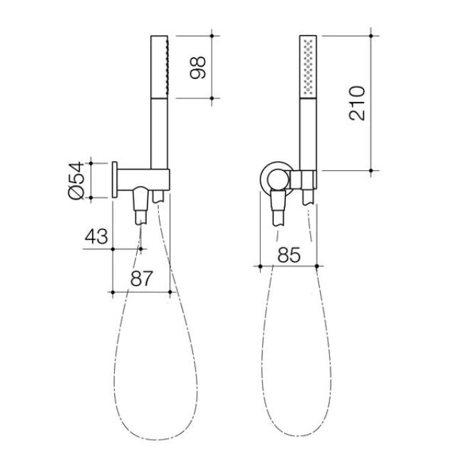 Technical Drawing Caroma Liano II Hand Shower - Chrome 96474C3A - The Blue Space