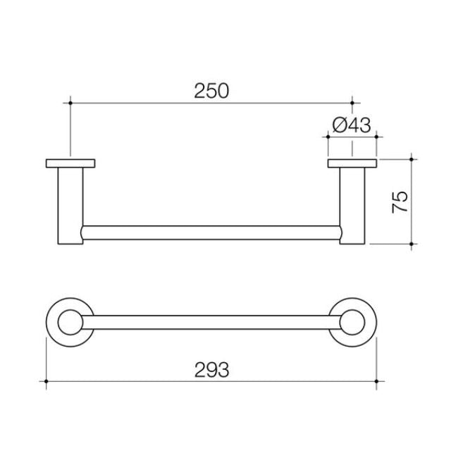 Technical Drawing Caroma Liano II Hand Towel Rail - Matte Black 96444B - The Blue Space