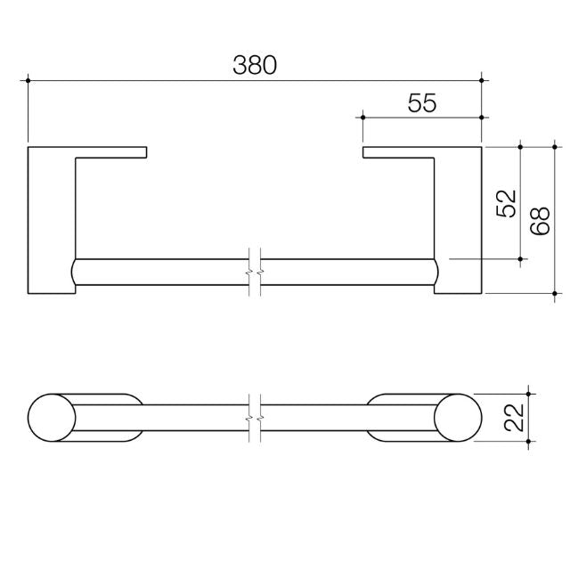 Technical Drawing Caroma Liano II Hand Wall Basin Integrated Towel Rail - Brushed Brass 96457BB - The Blue Space