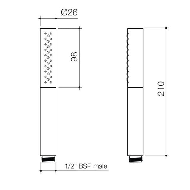 Technical Drawing Caroma Liano II Handset - Black 96475B3A - The Blue Space