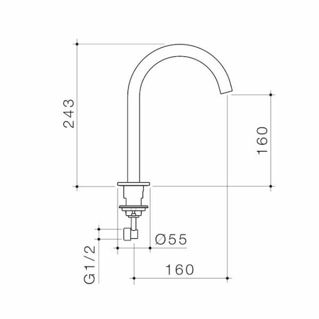 Technical Drawing Caroma Liano II Hob Swivel Outlet 160mm - Brushed Bronze 96400BBZ65AF - The Blue Space