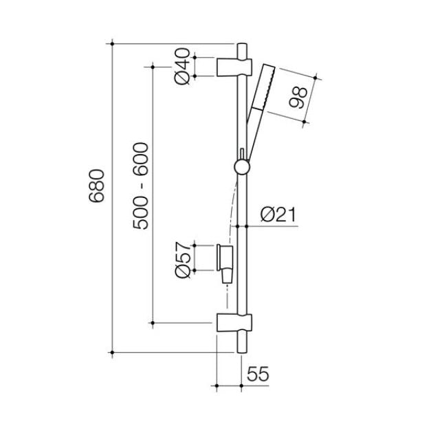 Technical Drawing Caroma Liano II Rail Shower - Chrome 96473C3A - The Blue Space