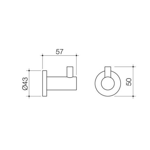 Technical Drawing Caroma Liano II Robe Hook - Brushed Bronze 96440BBZ - The Blue Space