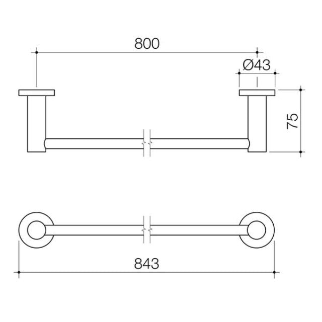 Technical Drawing Caroma Liano II Single Towel Rail 840mm - Brushed Brass 96446BB - The Blue Space