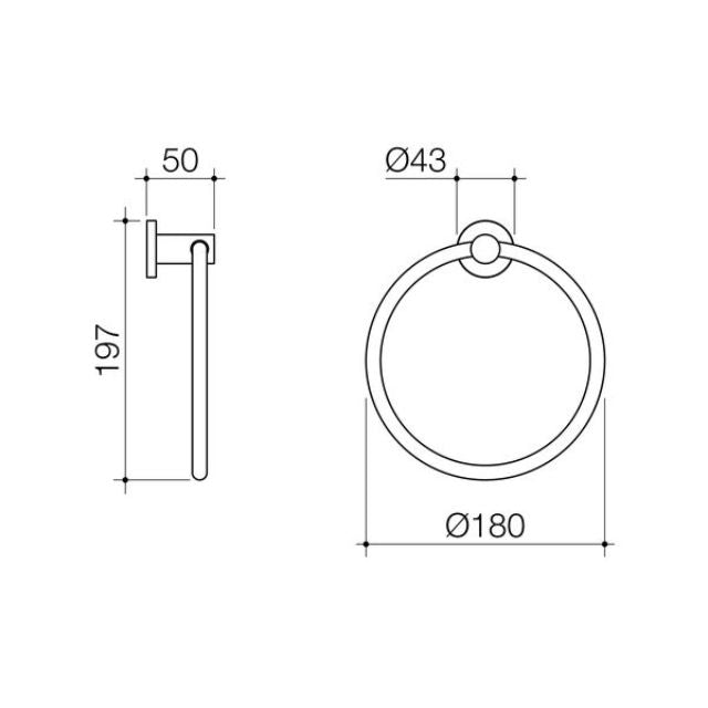 Technical Drawing Caroma Liano II Towel Ring - Gunmetal 96443GM - The Blue Space