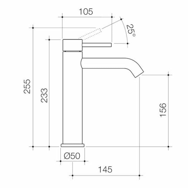 Technical Drawing Caroma Liano II Tower Basin Mixer - Brushed Bronze 96343BBZ6AF - The Blue Space