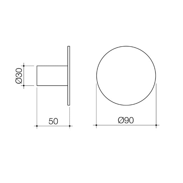 Technical Drawing Caroma Liano II Wall Hook - Large - Brushed Brass 96451BB - The Blue Space