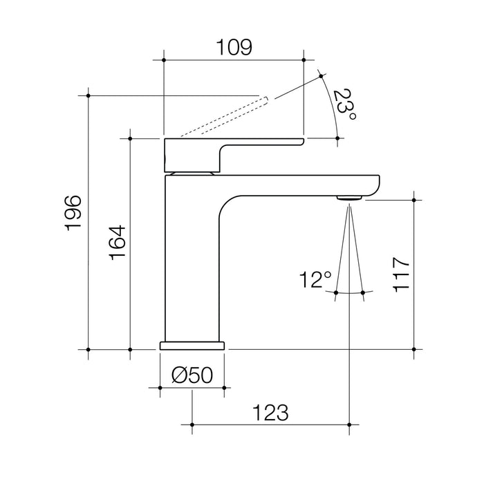 Technical Drawing Caroma Luna II Basin Mixer - Chrome 68198C6AF - The Blue Space