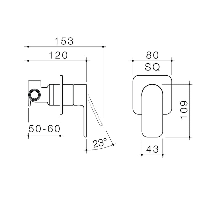 Technical Drawing Caroma Luna II Bath/Shower Mixer - Satin Black 68201BL - The Blue Space