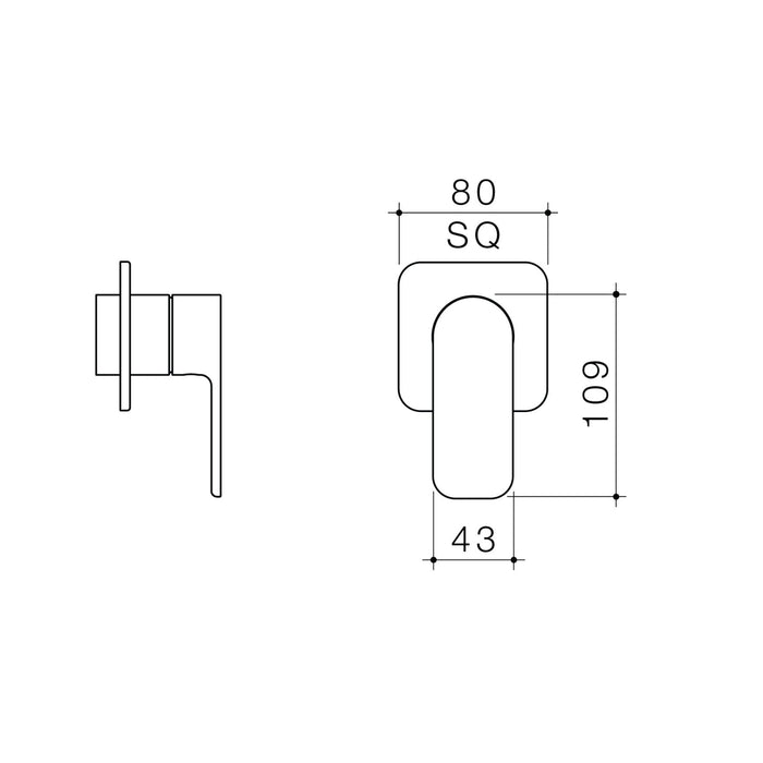 Technical Drawing Caroma Luna II Bath/Shower Mixer Trim Kit - Brushed Nickel 68209BN - The Blue Space