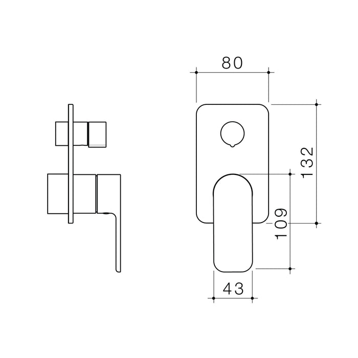 Technical Drawing Caroma Luna II Bath/Shower with Diverter Trim Kit - Brushed Nickel 68210BN - The Blue Space