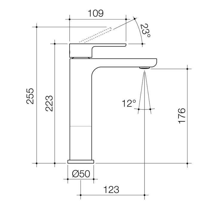 Technical Drawing Caroma Luna II Mid Basin Mixer - Chrome 68199C6AF - The Blue Space