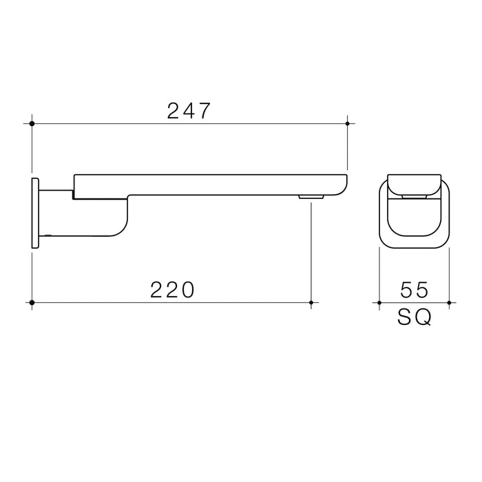 Technical Drawing Caroma Luna II Swivel Bath Outlet 220mm - Chrome 68207C - The Blue Space