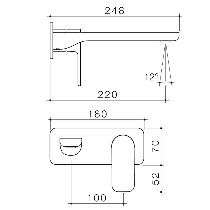 Technical Drawing Caroma Luna II Wall Basin/Bath Mixer Trim Kit 220mm - Brushed Brass 68212BB6AF - The Blue Space