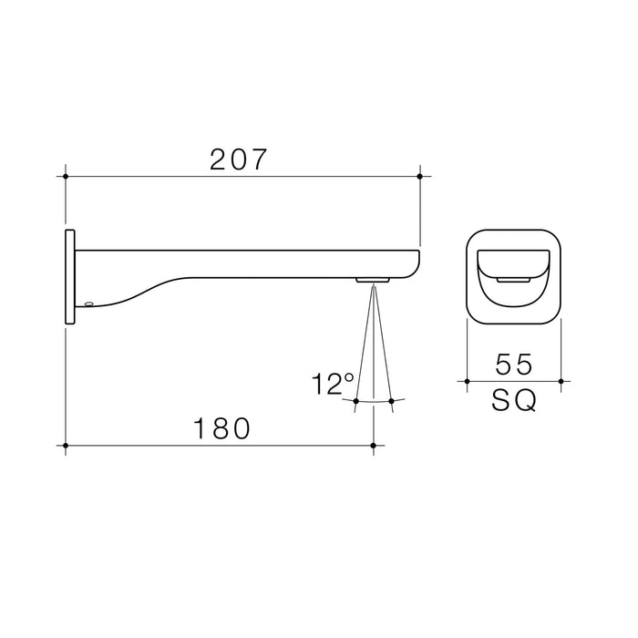 Technical Drawing Caroma Luna II Wall Basin/Bath Outlet 180mm - Brushed Nickel 68205BN6AF - The Blue Space