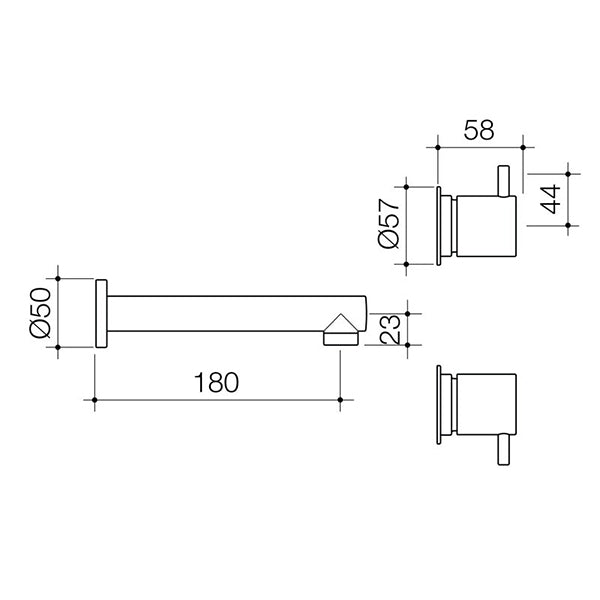 Technical Drawing Caroma Luna Lever Wall Basin Set Chrome 90333C5AF - The Blue Space