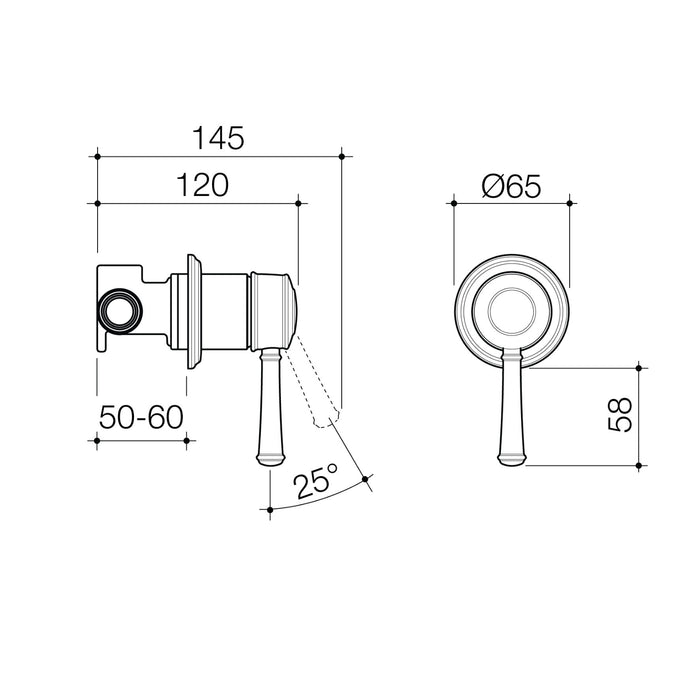 Technical Drawing Caroma Riviere Bath Shower Mixer - Brushed Nickel 520005BN - The Blue Space