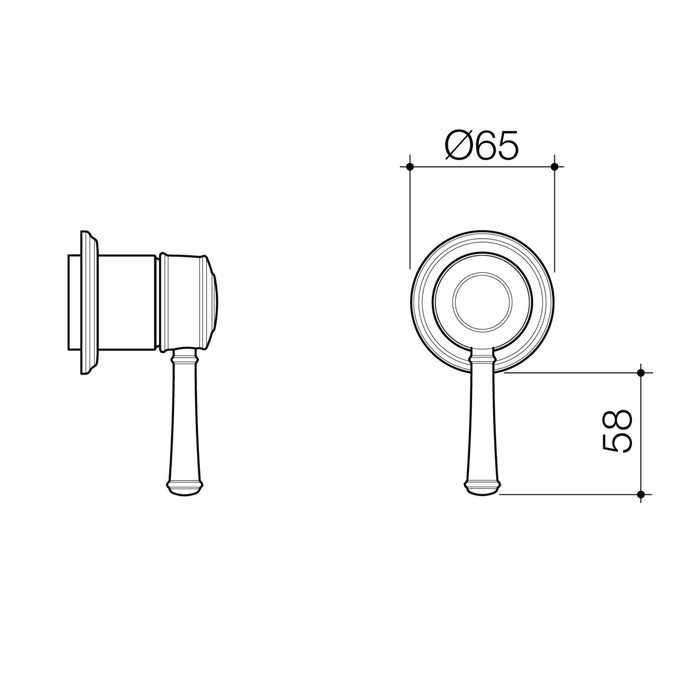 Technical Drawing Caroma Riviere Bath Shower Mixer Trim Kit - Brushed Bronze 520007BBZ - The Blue Space