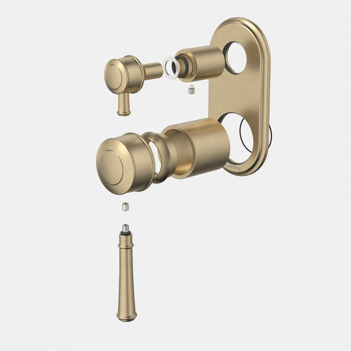 Caroma Riviere Bath Shower Mixer With Diverter Trim Kit - Brushed Brass 520008BB - The Blue Space