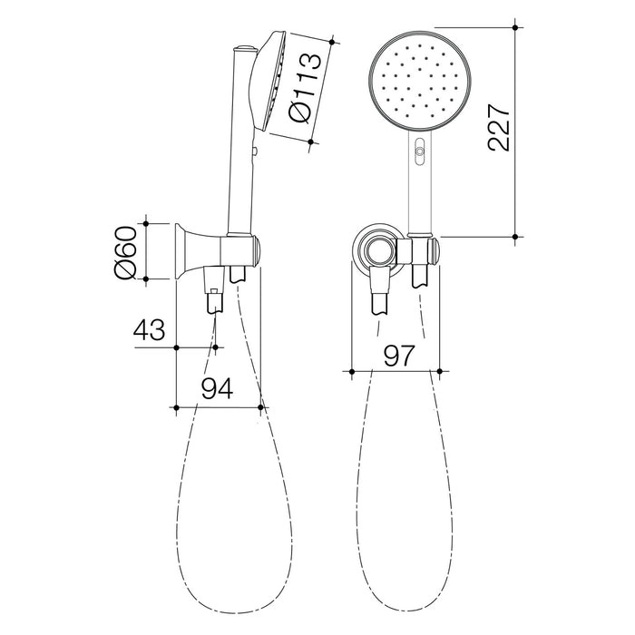 Technical Drawing Caroma Riviere Hand Shower - Chrome 520043C4A - The Blue Space