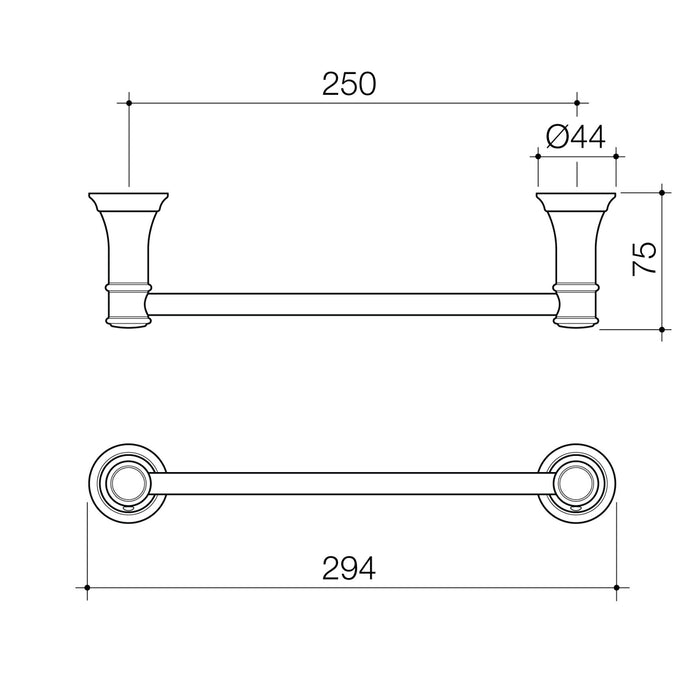Technical Drawing Caroma Riviere Hand Towel Rail - Brushed Brass 520033BB - The Blue Space