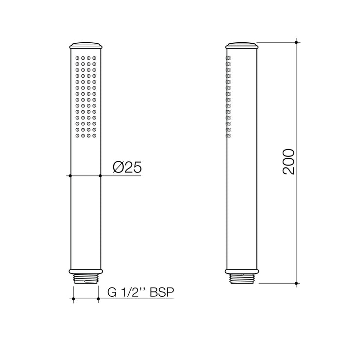 Technical Drawing Caroma Riviere Microphone Handset - Brushed Brass 520045BB3A - The Blue Space