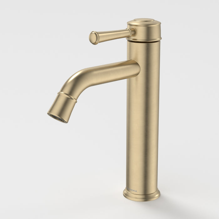 Caroma Riviere Mid Tower Basin Mixer - Brushed Brass 520002BB6AF - The Blue Space