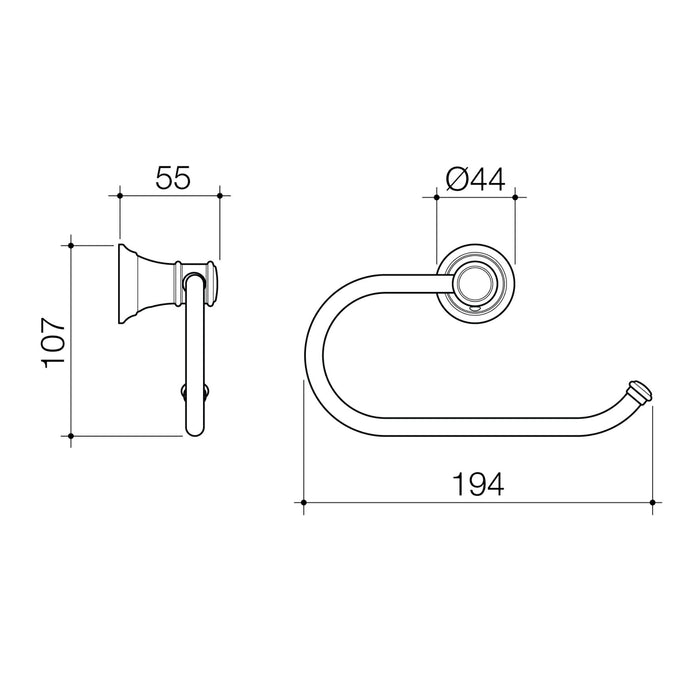 Technical Drawing Caroma Riviere Toilet Roll Holder - Brushed Brass 520030BB - The Blue Space