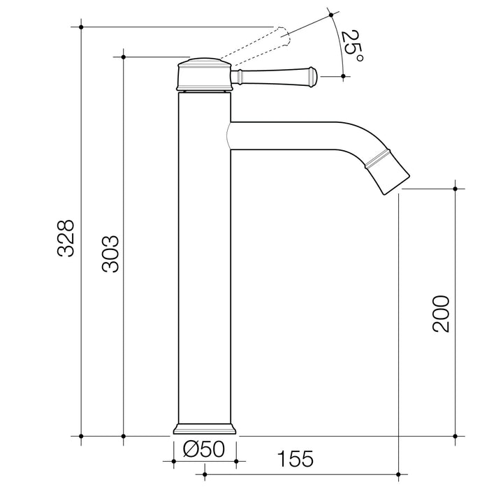 Technical Drawing Caroma Riviere Tower Basin Mixer - Chrome 520003C6AF - The Blue Space