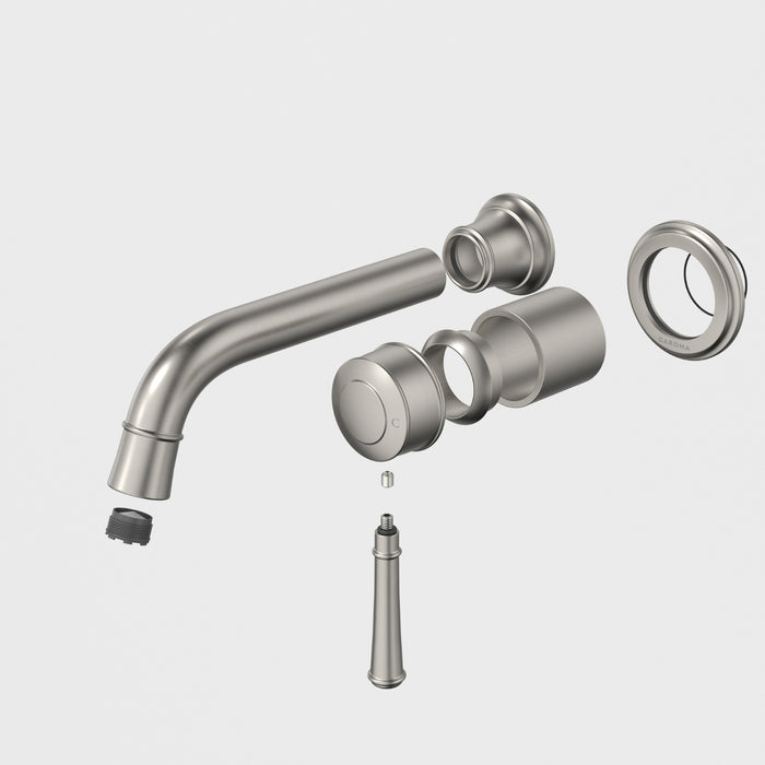 Caroma Riviere Wall Basin Bath Mixer 175mm Trim Kit - Brushed Nickel 520011BN6AF - The Blue Space