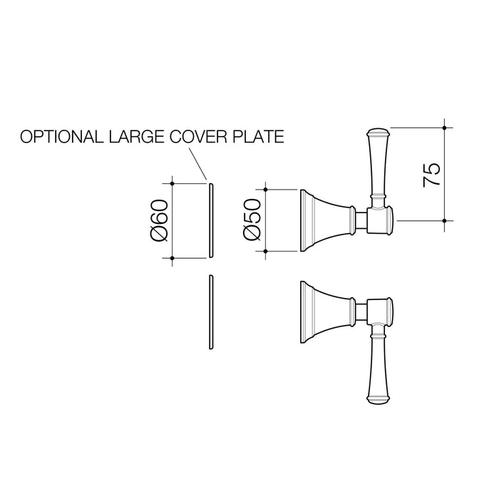 Technical Drawing Caroma Riviere Wall Top Assemblies - Brushed Brass 520023BBF - The Blue Space