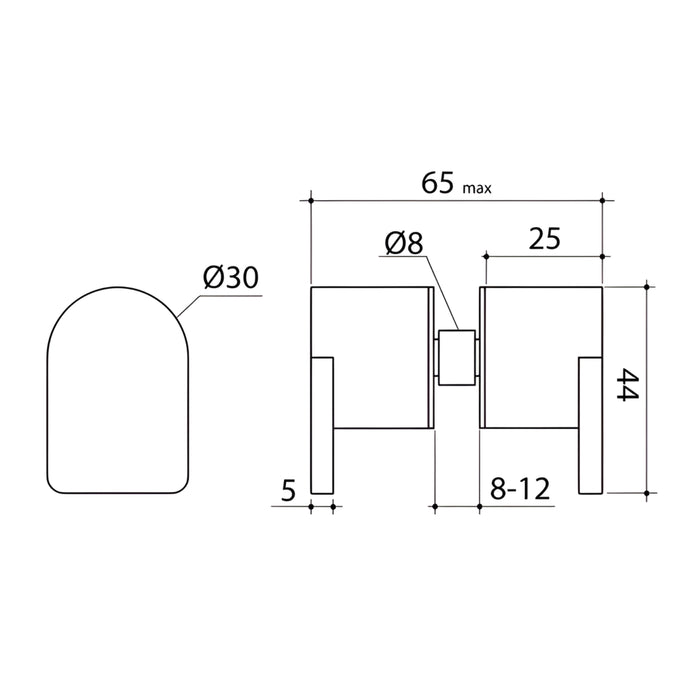Technical Drawing Caroma Shower Door Lever Handle Brushed Bronze 99454BBZ - The Blue Space