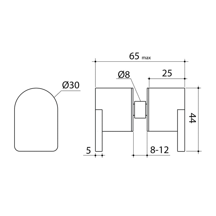 Technical Drawing Caroma Shower Door Lever Handle Brushed Nickel 99454BN - The Blue Space