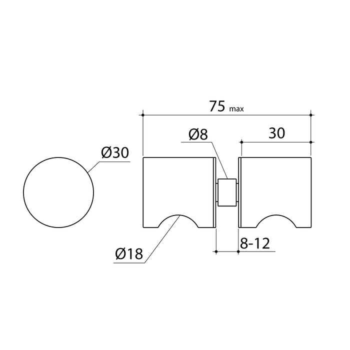 Technical Drawing Caroma Shower Door Round Knob Brushed Bronze 99451BBZ - The Blue Space