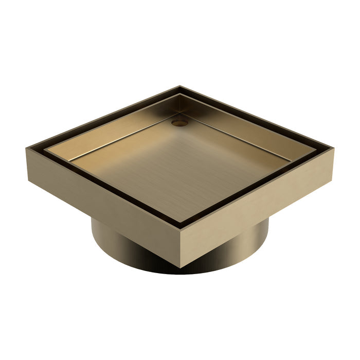 Angle Caroma Square Floor Waste 100mm Outlet Tile Insert - Brushed Brass 14228029BB - The Blue Space