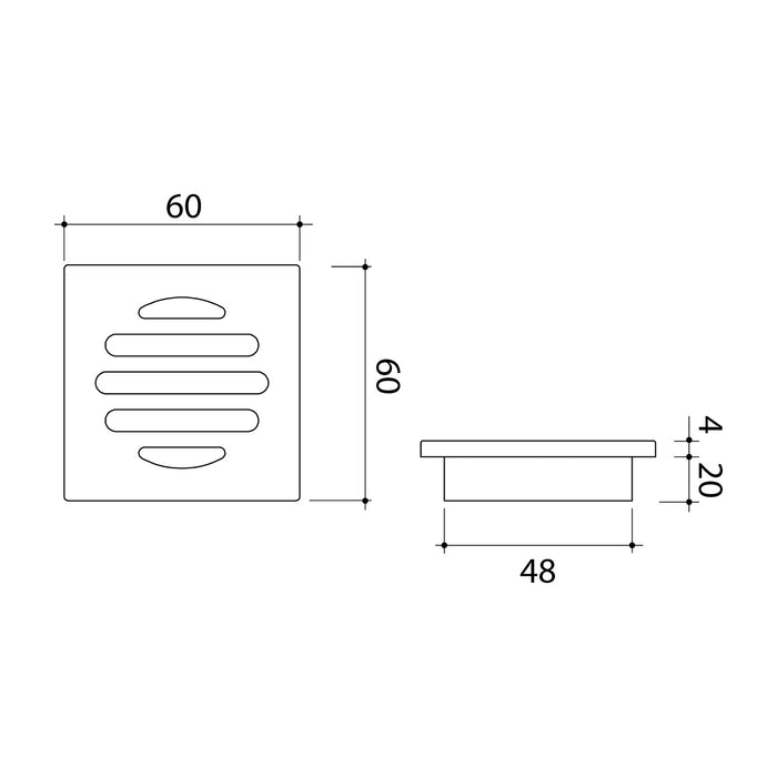Technical Drawing Caroma Square Floor Waste 50mm Outlet - Gunmetal 12975088GM - The Blue Space