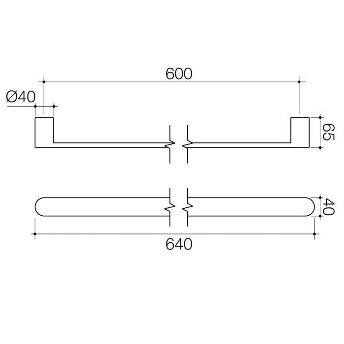 Technical Drawing Caroma Urbane II Heated Towel Rail - Horizontal - Brushed Nickel 11202084BN - The Blue Space