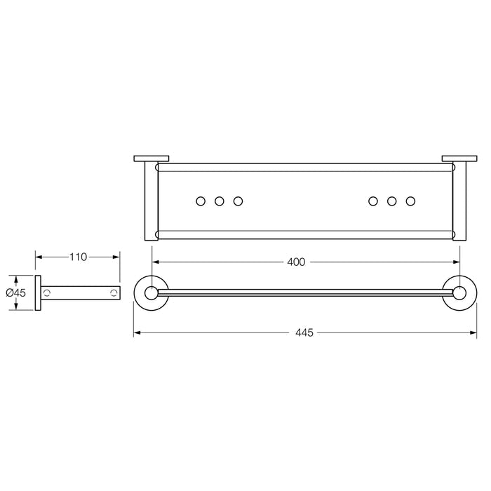 Technical Drawing Caroma Virtu Circit Metal Shower Shelf Chrome 0954C - The Blue Space