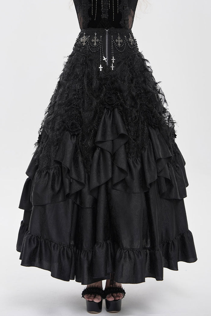 womens ruffled long gothic skirt